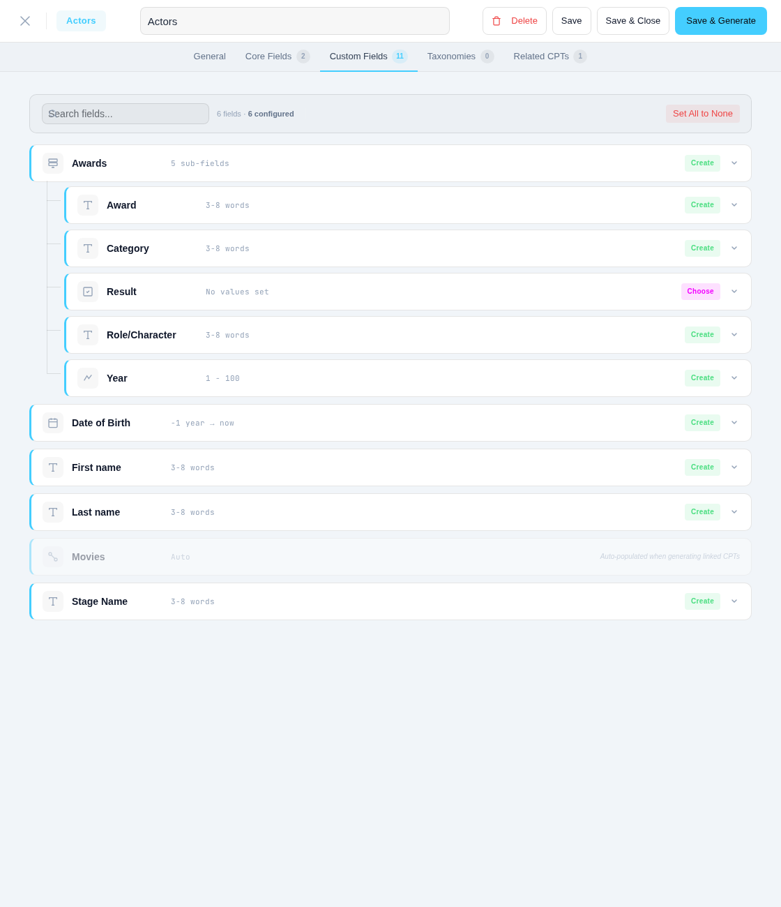 Faker Studio Template Editor — Custom Fields configuration for a Product post type